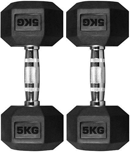 TnP® 2 x 5KG Hex Dumbbells Rubber Encased Solid Weights Sets Hexagonal Hexa Dumbbell Set Gym
