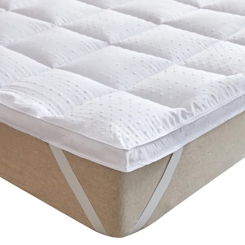 Bedecor Microfibre Mattress Topper 150 x 200, Very Soft and Comfortable Mattress Cover with Non-Slip Design, 3D Massage Bubbles Luxurious Topper 150 x 190/200