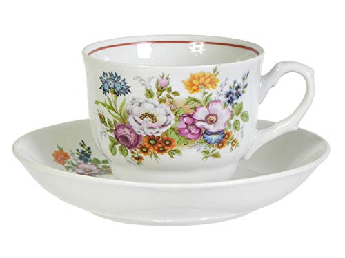 Coffee Cup With Matching Saucer 8.5 fl oz Flower Bouquet Porcelain A Teacup and Saucer Set Beautiful Flowers Tea Cup