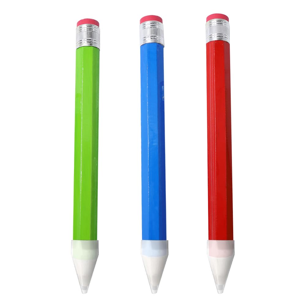 Sarini 3pcs Wooden Giant Pencils Length 34cm Fun Extra Large Novelty Pencils With Cap And Eraser Suitable For School Decoration Home Office Party Gifts (Red, Blue, Green)