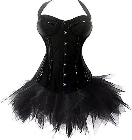 Fashion Bra Costume Satin Halter Straps Corset With Tutu Skirt Outfit Party