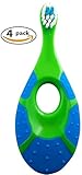 Baby and Toddler Toothbrush 4 Pack, Safe, Ergonomic, Easy to Hold for Parents and Little Ones, BPA Free, by Gold Mountain Beauty, for 0 to 2 Years Old, Blue and Green
