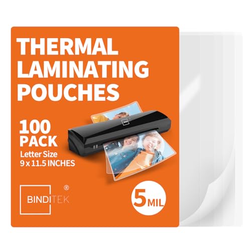 Binditek 100 Pack 5 Mil Thermal Laminating Pouches, 9x11.5 Inches Laminating Sheets, for Letter Size, Ultra Clear, Glossy, Hold 8.5x11 Inches, Heat Seal, School Office Supplies