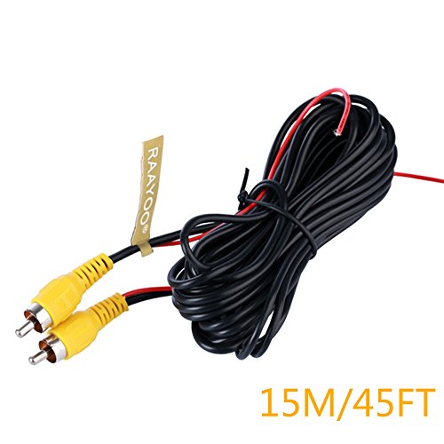 Car Replacement RCA Video Cable Wire Cord Extension Cable for Backup Camera Front Side Rear View Camera Dash DVD and Parking Monitor with Detection Wire Reverse Trigger Lead (15M/45FT)