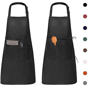 Viedouce schort, 2-pack waterdichte Schorten keukenschort met zakken, verstelbare keukenschort, BBQ-schort, slabbetje…