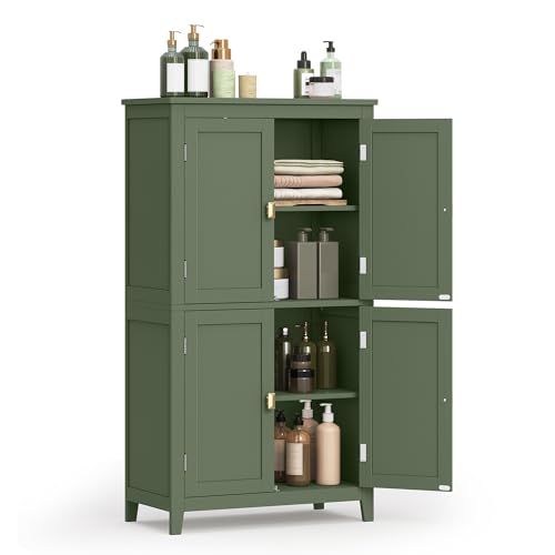 VASAGLE Armário para Banheiro, Armário de Cozinha Independente, com 4 Portas, Prateleiras Ajustáveis, 30 x 60 x 110 cm, Verde Floresta BRBBC552C01V1