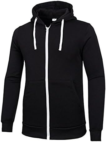 DUBUK Mens Zip Hooded Sweatshirt,Mens Patchwork Thicken Slim Fit Long Sleeve Pullover Hoodie Hooded Sweatshirt with Pockets