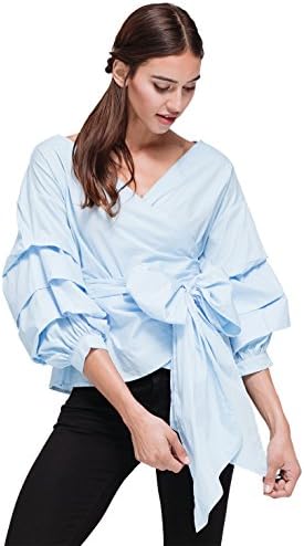 Pleione Ruched 3/4 Sleeve Wrap Tie Front Shirt Blouse