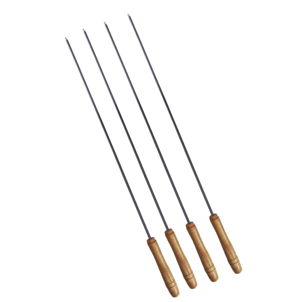 iPEAK 4Pcs BBQ Skewers 59cm Long Heavy Duty Reusable Metal Square Barbecue Kebab Skewer with Wooden Handle BBQ Accessories