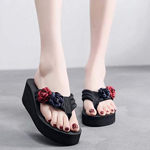 Flat Sandals Fashion for Women,FAPIZI Fashion New Flower Clip Toe Flip Flops Non-Slip Wedges Beach Slippers Red - Thumbnail 3