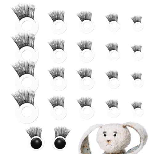 20Pcs Doll Eyelashes 5 Sizes Safety Eyelashes for Doll Making, Eye Make Up Accessories, Plastic Stuffed Crochet Eye Lashes for Puppet Teddy Bear Plush Animal Making
