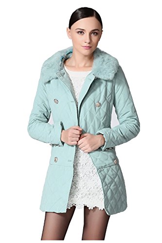 OSA Women's Cotton-padded Clothes Winter Coat OL Rabbit Fur Collar Parka M Light Blue