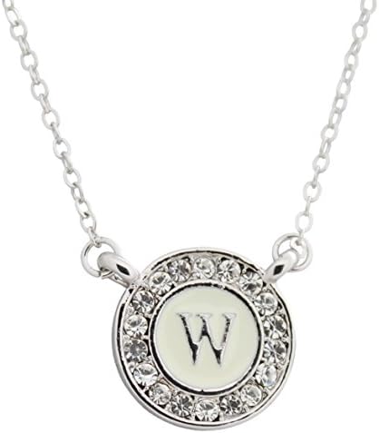 Maren Elena Alphabet Letter Pendant on 15mm Enamel Background with Austrian Crystal Halo (W)