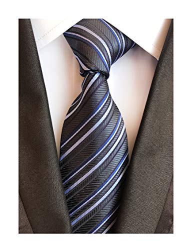 Men Boy Dark Grey Blue Stripe Tie Woven Working Polyester Neckties Holiday Gifts