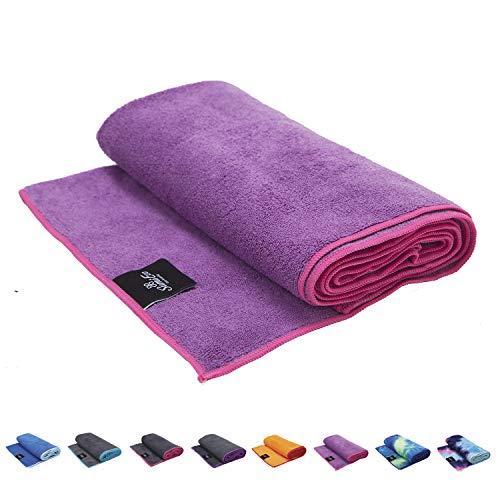 SUMI ECO ECO-FRIENDLY The Perfect Yoga Mats Towel – Super Soft, Sweat Absorbent, Multicolored Wicking, Non-Slip Bikram Hot Yoga Rug for Pilates Lovers (Purple | Edge Pink)