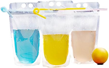 Transparent Drink Bags 500ml 5.1" X 9.0" inch Hand-held Reclosable Zipper Stand-up Heat-proof Plastic Pouches Bags,50 PCS/set