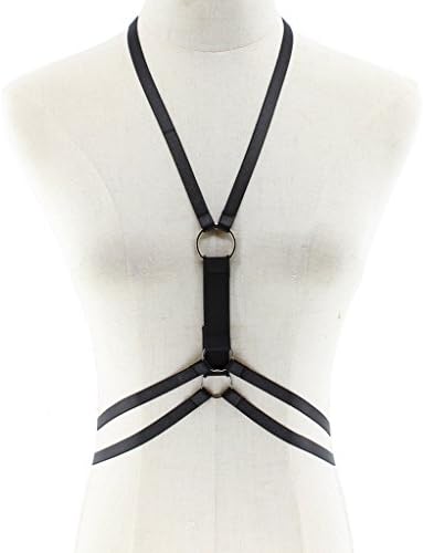 Jiao Miao Women Harness Elastic Cupless Cage Bra Hollow Out Strappy Crop Top