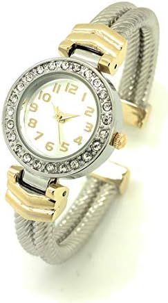 Ladies Elegant Rope Style Metal Bangle Cuff Fashion Watch Rhinestones