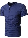 MIEDEON Men Linen and Cotton V Neck Short Sleeve Casual Henley T-Shirt