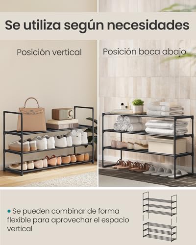 SONGMICS Zapatero Organizador de 3 Niveles, Estantería de Metal, Estantería de Zapatos, para 12 a 15 Pares, Estante Apilable, Negro MLSA303B02
