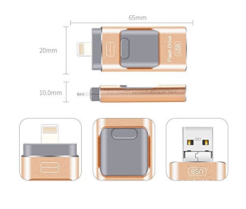 128GB USB Flash Drive OTG for iPhone & iPad&Android&Computer (Gold)
