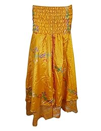 Mogul Womens Skirt Dress Floral Print Strapless Vintage Recycle Sari Sundress