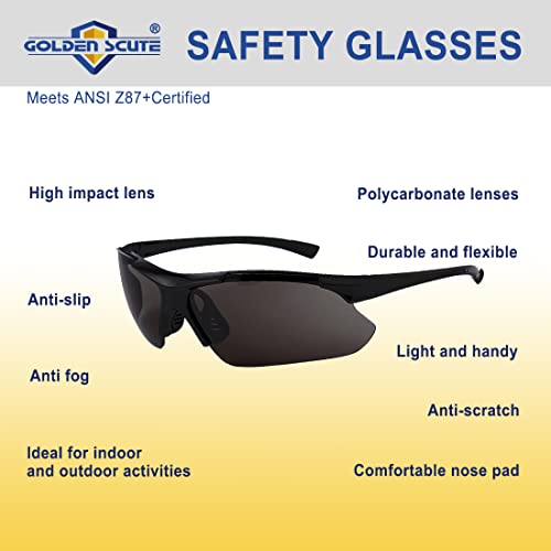 Tinted Safety Glasses, Anti Fog Dark Eye Protection, Impact Resistant