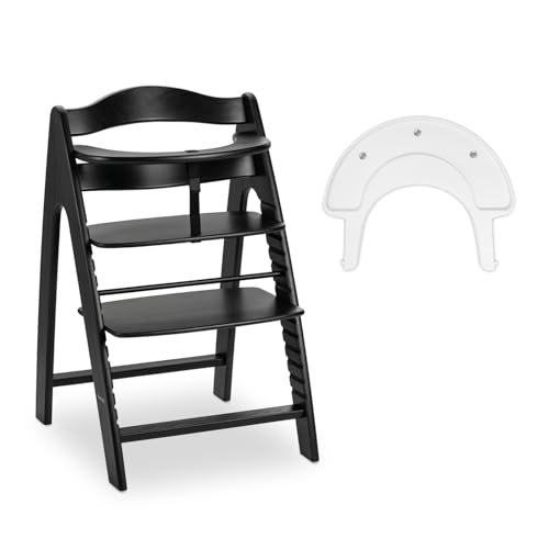 hauck Arketa N Play, Blackwashed Baby High Chair with Play Tray (Without Games), Leg Guard, 5-Point Belt and Protective Bar – from 6 Months up to 130 kg – Adjustable Height