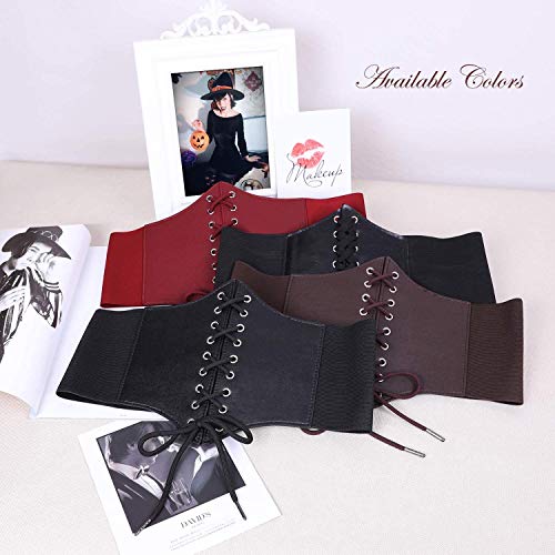 Women\'s Lace-up Corset Elastic Wide Belt, Tied Waspie Waist Belt for Women by WHIPPY, Black, Fit Waist 26-29 Inches