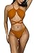Kisscy Women's High Neck Crisscross Bandage One Piece Monokini Swimsuit ,High Neck Orange,L(US6-8)
