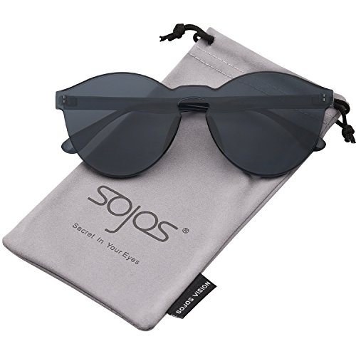 SOJOS One Piece Round Rimless Sunglasses Transparent Candy Color Eyewear SJ2056 with Black