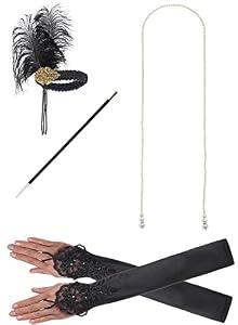JustinCostume 1920s accessories Headband Necklace Gloves Cigarette Holder (AR)