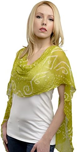 Sevya Bandhani Tie-Dyed Soft Viscose Chiffon Scarf Fair Trade 20 x 78 Inches Chartreuse
