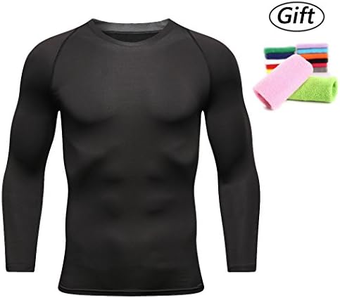 Mens Long Sleeve T Shirts Cool Dry Compression Shirt Long Sleeve Workout Shirts For Men (Medium, Black)