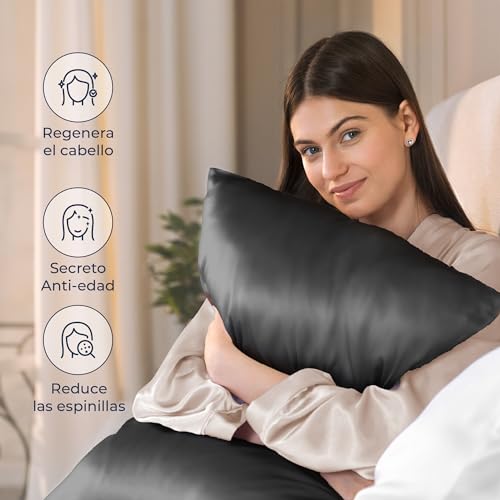 Dreamzie Double-Sided 100% 19mm Pure Mulberry Silk Pillowcase for Hair and Skin Health Pillow Case with Hidden Zipper, 1 Piece, 60 x 60 cm, Dark Grey
