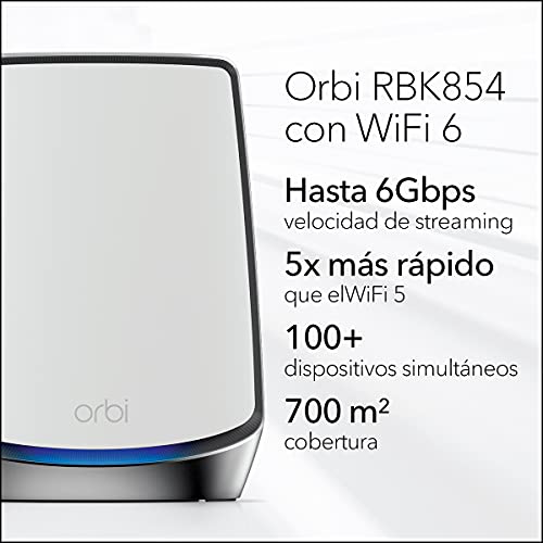 NETGEAR-Orbi-Mesh-WiF-6-RBK854-Sistema-tribanda-Compuesto-por-1-Router-y-3-Extensores-satelite-Cobertura-de-hasta-700-m-y-hasta-100-Dispositivos-AX6000-hasta-6-Gbps