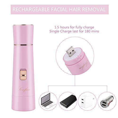 Facial Hair Removal for Women Rechargeable - 2019 USB Rechargeable Hair Remover Trimmer for Face, Armpit, Chin and Full Body, Best Gift for Women-Pink - Thumbnail 3