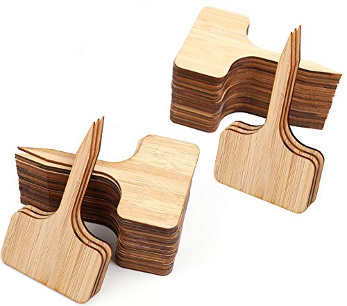 Lawei 100 Pack Bamboo Plant Labels – 2.36 x 3.94 inch(6 x 10 cm) T-Type Plant Tags, Nursery Garden Markers for Plants