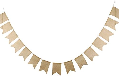 jijAcraft 3.5M Rustic Burlap Banner Bunting,Burlap Flags Hessian Banner 13X18CM Outdoor Linen Bunting for Wedding Favours,Baby Showers,Room or Garden Decorations(15PCS)