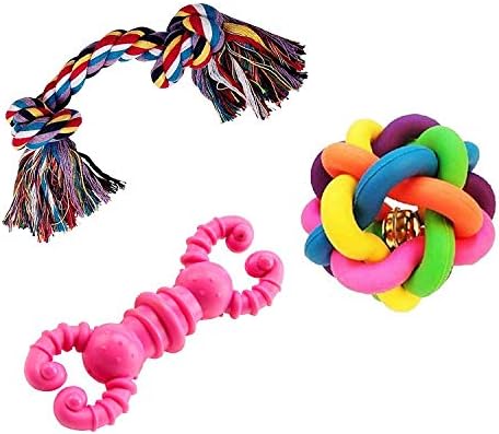 JAINSONS PET PRODUCTS Dog Chew Toys Set – Colorful Rope, Spiky Bone, & Rubber Ring for Puppies & Dogs – Durable & Non-Toxic Pet Chew Play Toys for Teeth Cleaning and Interactive Fun