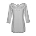 Blooming Jelly Women's 3/4 Sleeve Casual Loose Crochet Lace Tunic Tops Shirt Grey