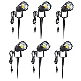 Romwish LED Landscape Lights 5W, 120V Outdoor LED Spotlights with Metal Ground Stake, Plug and Play, 3000K Warm White for Garden, Yard, Lawn Decora, Flag Light- 6 Pack