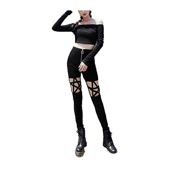 Cimeiee-Punk-Gothic-Women-Leggings-Hollow-Out-Five-Pointed-Star-Pentagram-Pencil-Sexy-Pants-Size-S