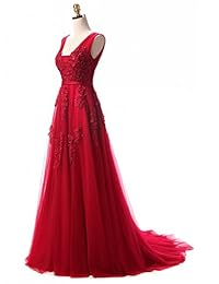 Babyonline vestido doble de cuello en V con aplicaciones de tul, vestidos largos de cóctel