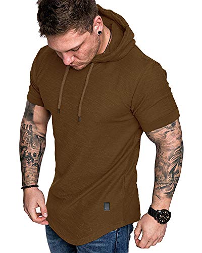 Mens Fashion Hoodies Sport Pullover Solid Color Shirt Workout Lightweight  Tops Brown on Galleon Philippines