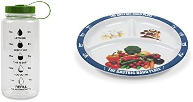 Basic Portion Control Weight Loss Kit Diet Plate and Timed Motivational Increment Water Bottle Summit Beaker (GREEN)