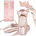 WENDYWU Professional Ballet Pointe Shoe for Kids Girl and Ladies Pink PU Soled Ballet Pointe Dance Shoes with Toe Pads