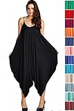 Solid Women Harem Overall Summer Jumpsuit Romper (Large, Black)