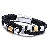 Jstyle Stainless Steel Braided Leather Bracelet for Men Rope Magnetic-Clasp 7.5-8.5 Inch