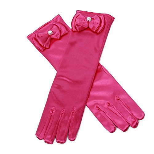 Lusiyu Girl Solid Color Long Elbow Length Formal Pageant Glove (Rose Red) - Thumbnail 3